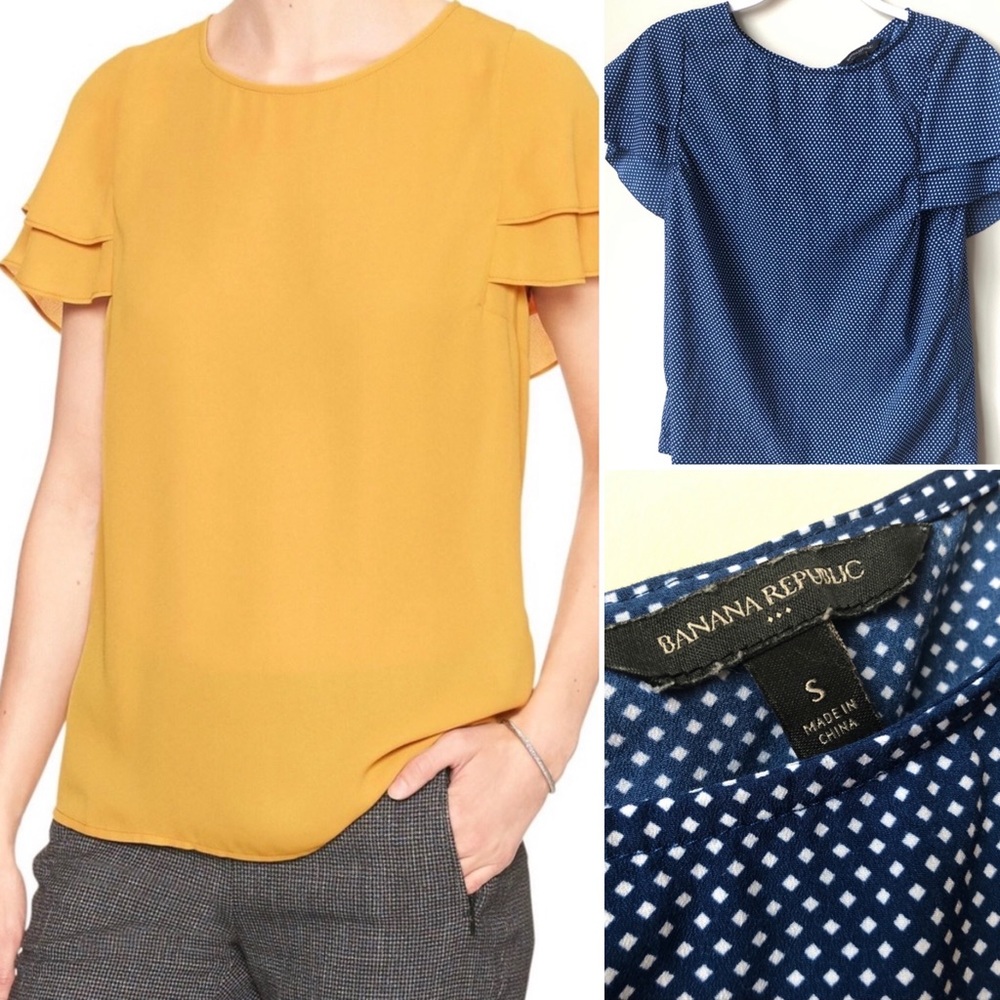 Banana Republic Blue Tiered Ruffle Sleeve Top - Size S